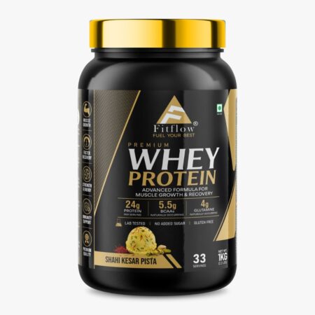 Fitflow Premium Whey Protein Powder - Shahi Kesar Pista (1KG, 33 Servings)