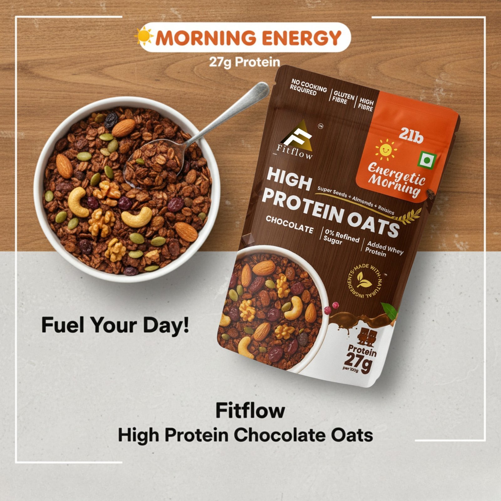 Fitflow High Protein Oats Chocolate | 27g Protein - Image 4