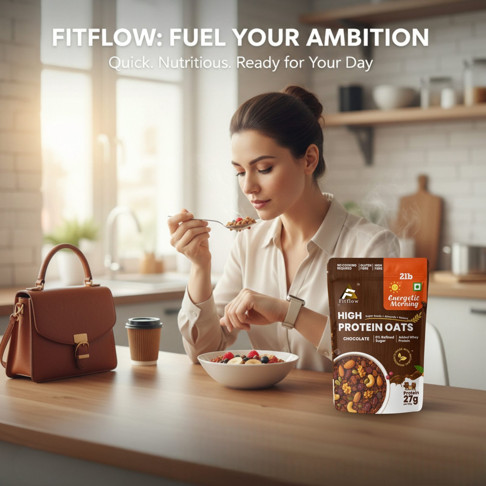Fitflow High Protein Oats Chocolate | 27g Protein - Image 6