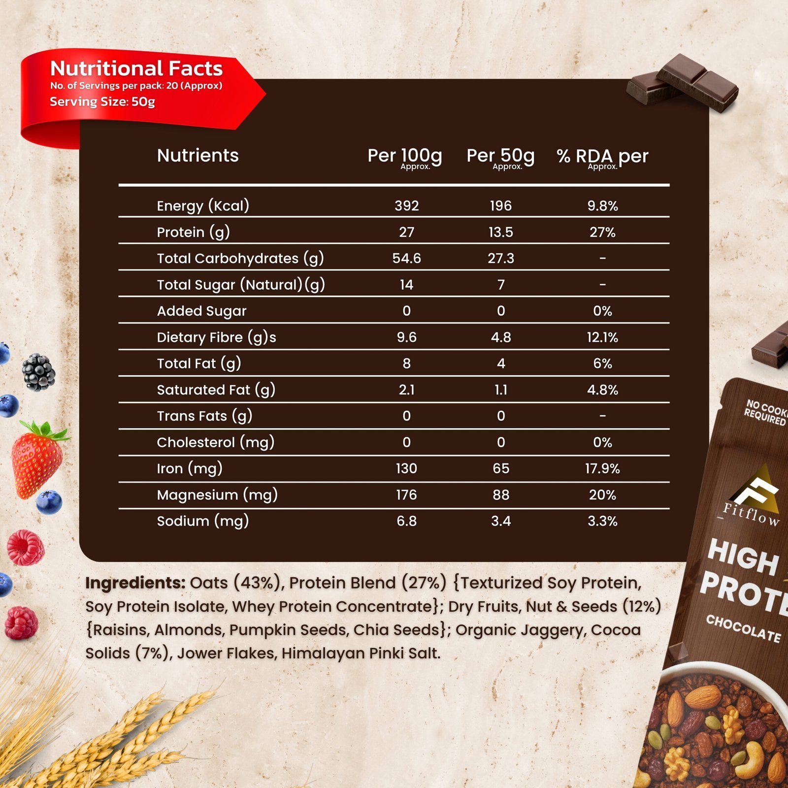 Fitflow High Protein Oats Chocolate | 27g Protein - Image 2